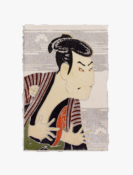 Gilded Washi Postcard - Kabuki, Silver